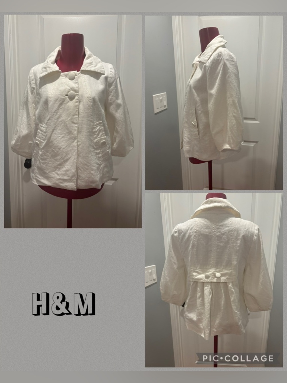 H&M Women's White Textured crop Jacket size 8